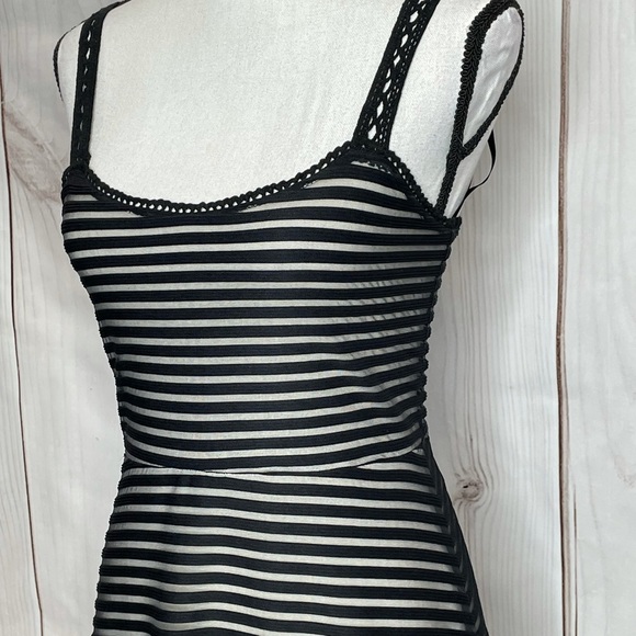 FREE PEOPLE BLACK MESH STRIPED SLEEVELESS DRESS SMALL - Picture 5 of 11